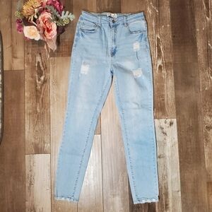 Wax Jean Collection Light Wash Blue Distressed Jeans Stretch for Days Size Large